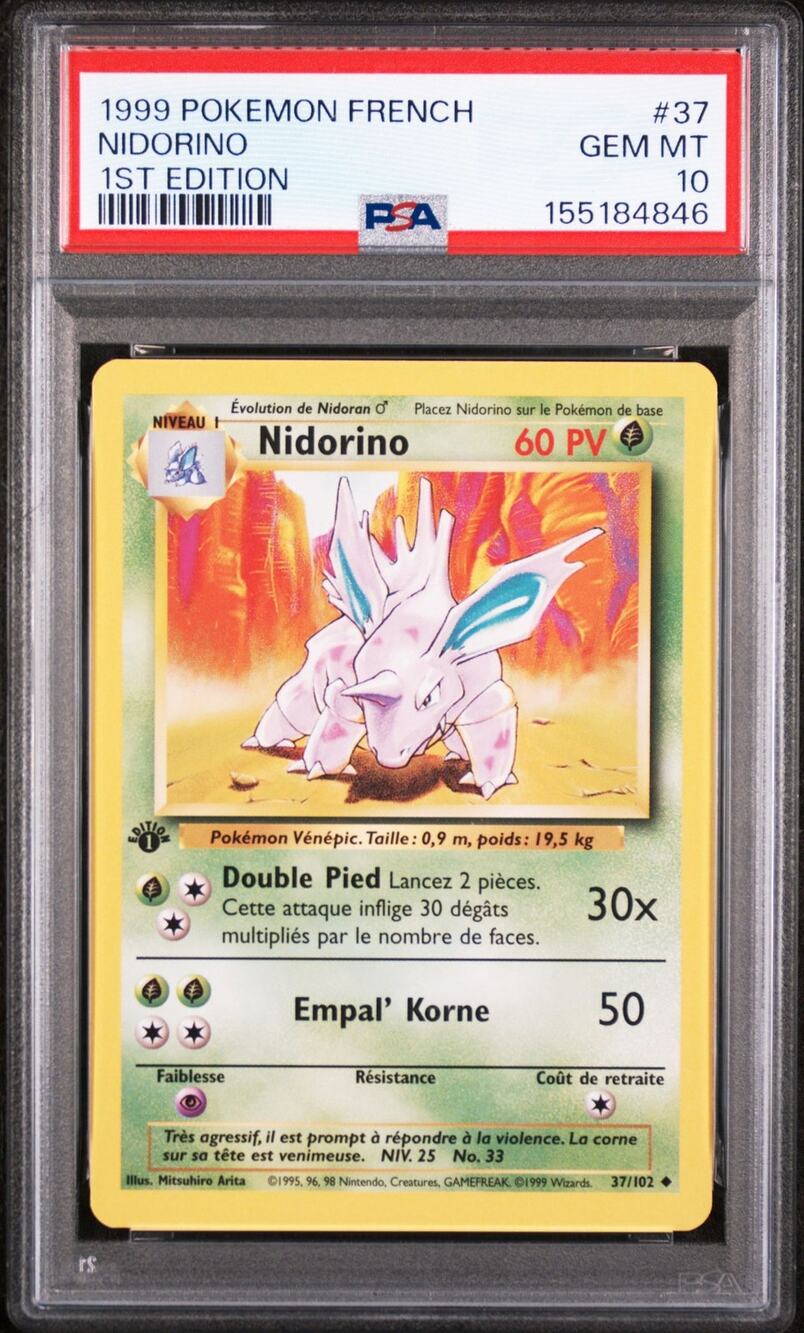 PSA 10 GEM MINT Nidorino 1st Edition 37/102 1999 French Base Set Graded Card